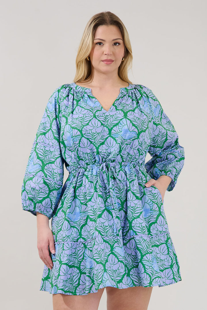 Dabria Split Neck Mini Dress Floral Curve