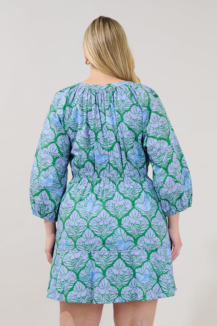 Dabria Split Neck Mini Dress Floral Curve