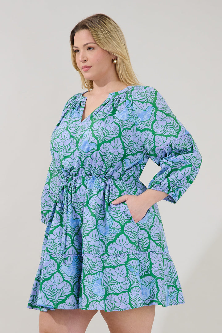 Dabria Split Neck Mini Dress Floral Curve