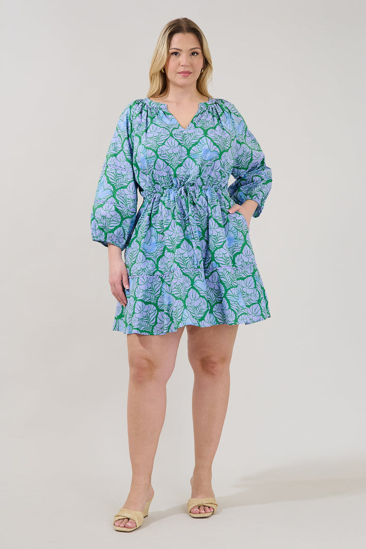 Dabria Split Neck Mini Dress Floral Curve