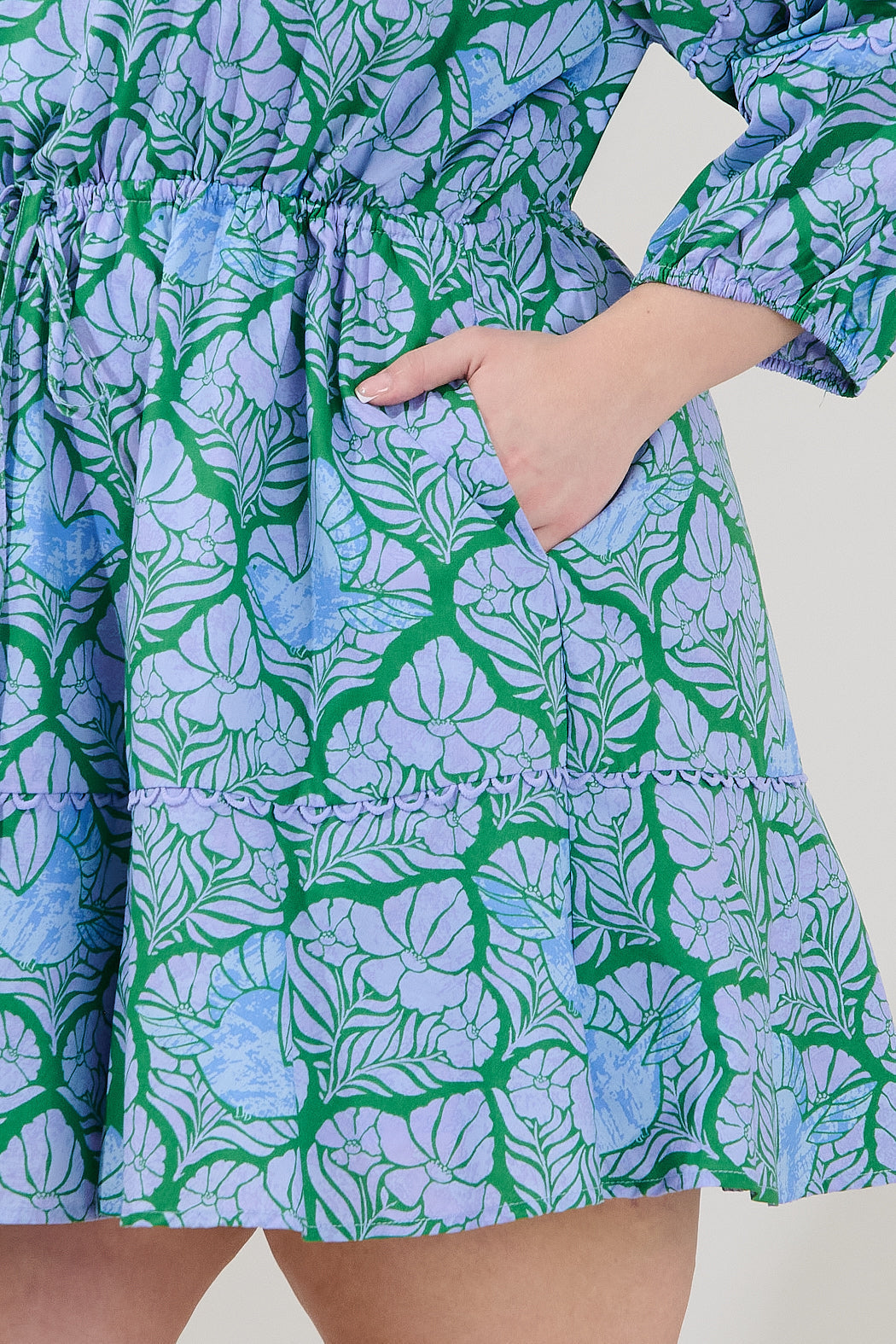 Dabria Split Neck Mini Dress Floral Curve