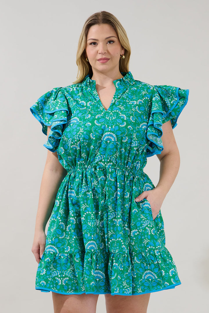 Alina Floral Ruffle Shift Mini Dress Curve