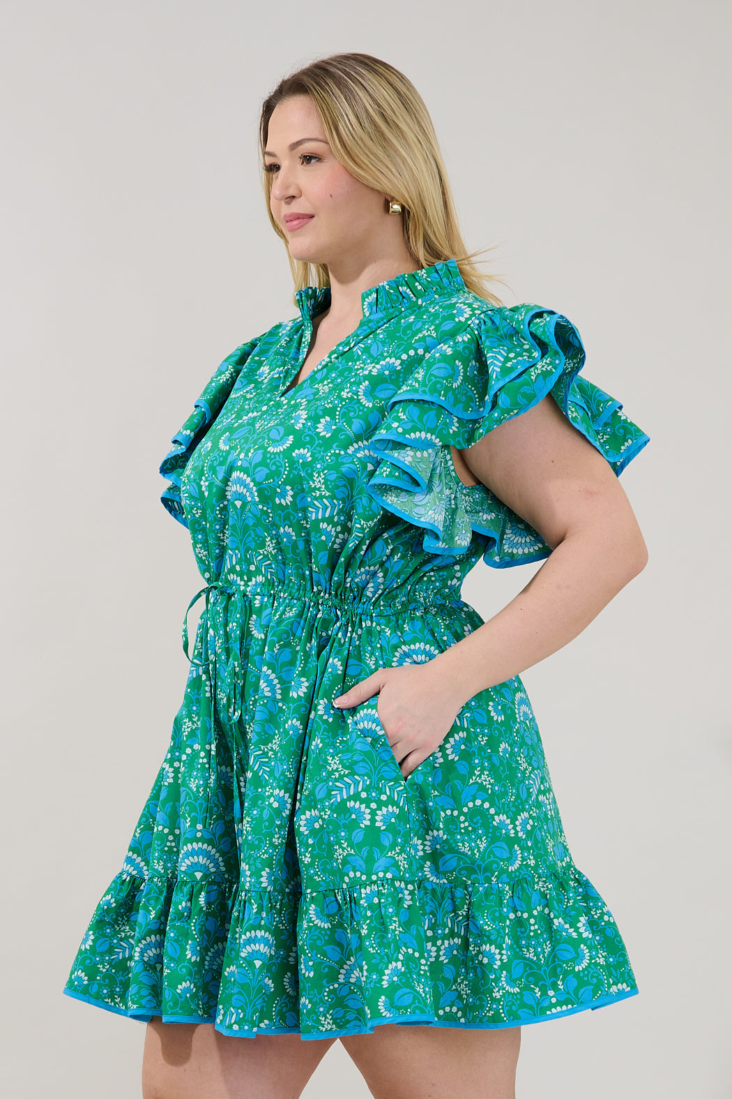 Alina Floral Ruffle Shift Mini Dress Curve