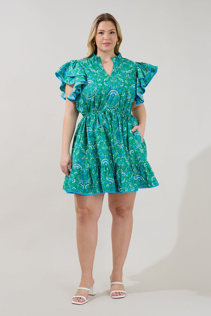 Alina Floral Ruffle Shift Mini Dress Curve