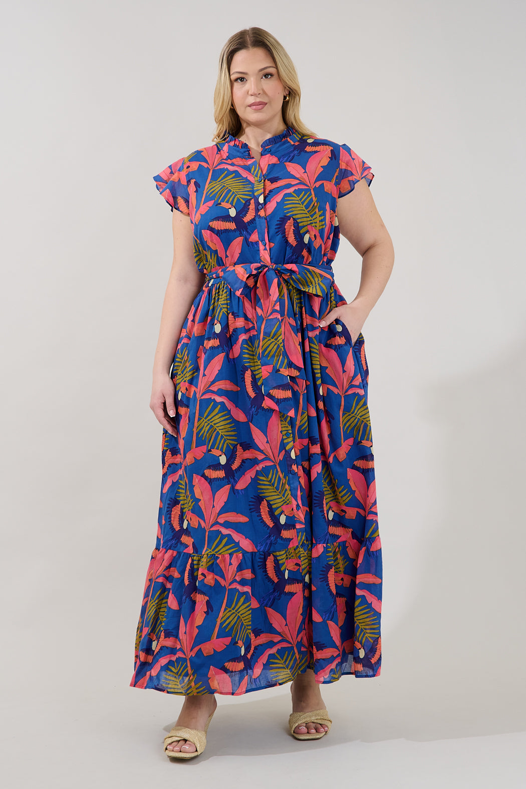 Riah Button Down Maxi Dress Tropical Curve