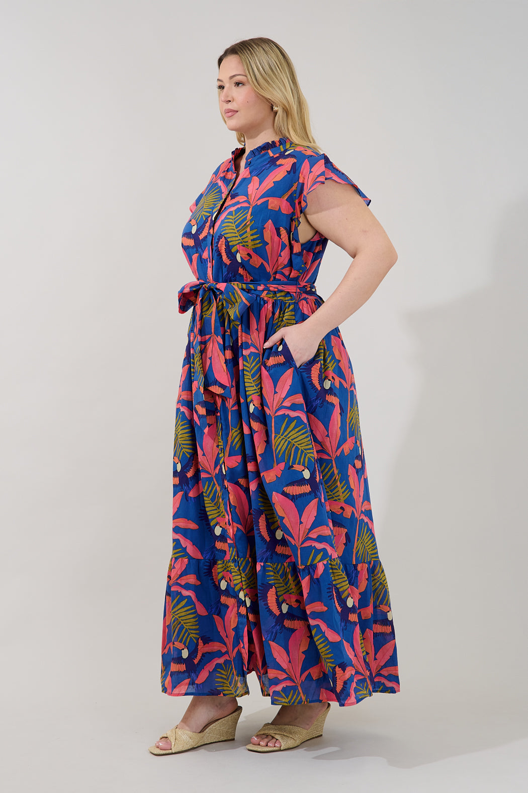 Riah Button Down Maxi Dress Tropical Curve