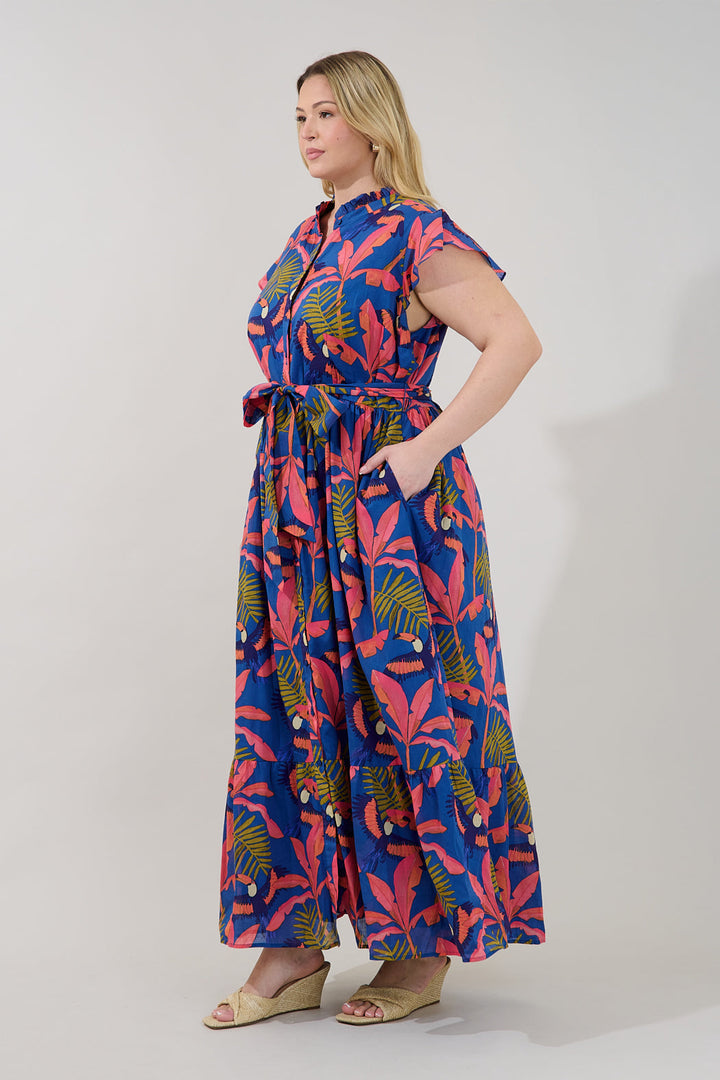 Riah Button Down Maxi Dress Tropical Curve