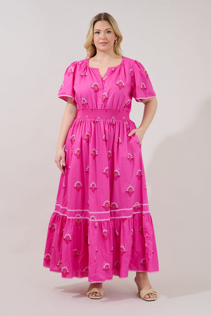 Ordy Smocked Midi Dress Scarlett Floral Curve