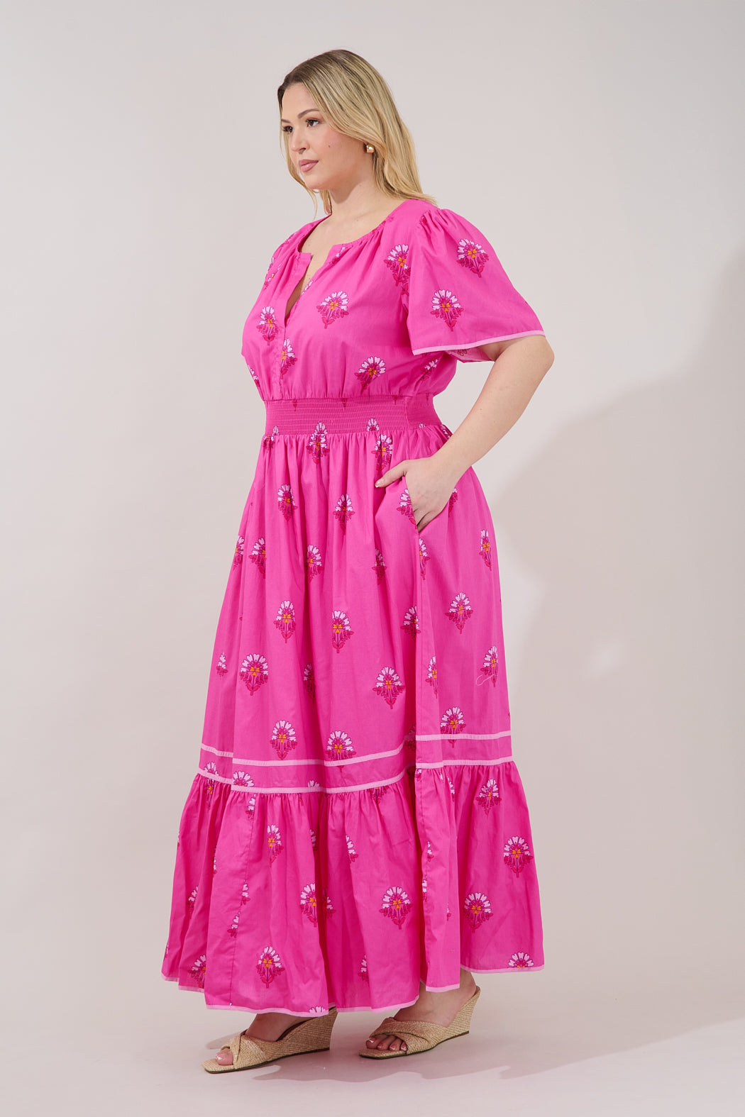 Ordy Smocked Midi Dress Scarlett Floral Curve