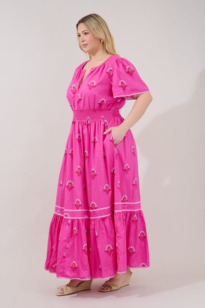 Ordy Smocked Midi Dress Scarlett Floral Curve