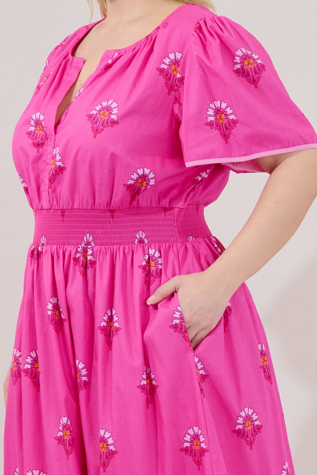 Ordy Smocked Midi Dress Scarlett Floral Curve