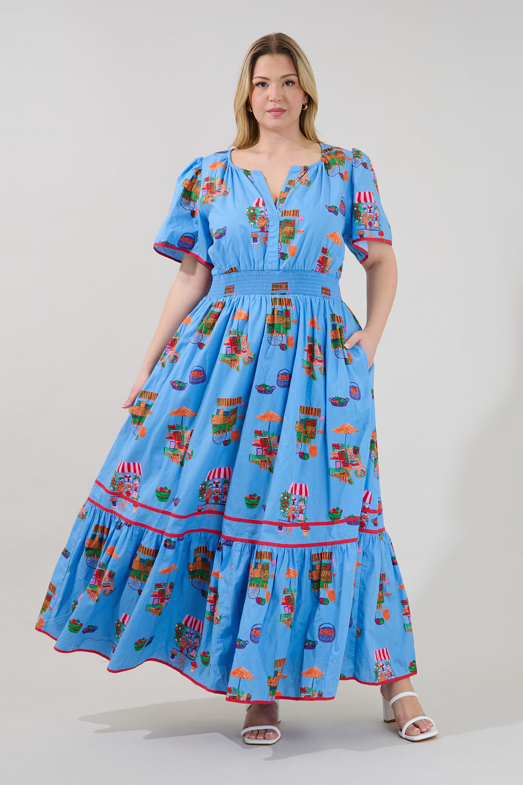 Ordy Smocked Midi Dress Flower Mart Curve