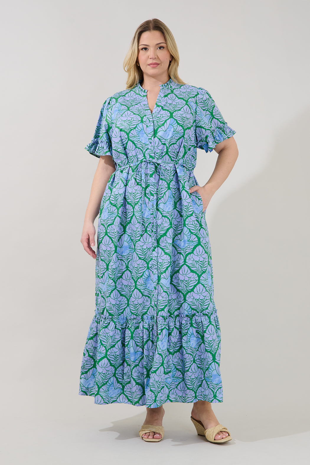 Alna Button Up Midi Dress Floral Curve
