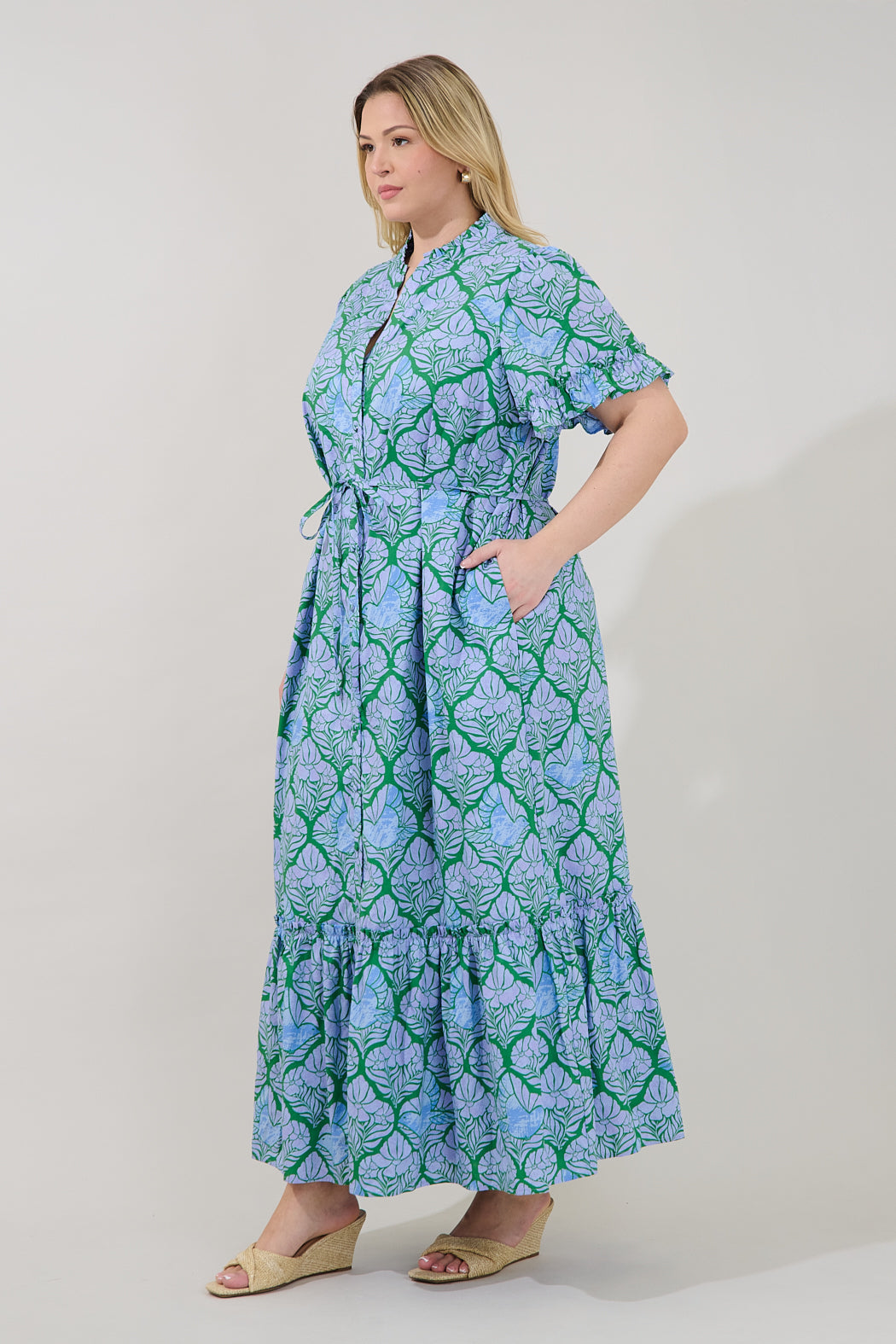 Alna Button Up Midi Dress Floral Curve