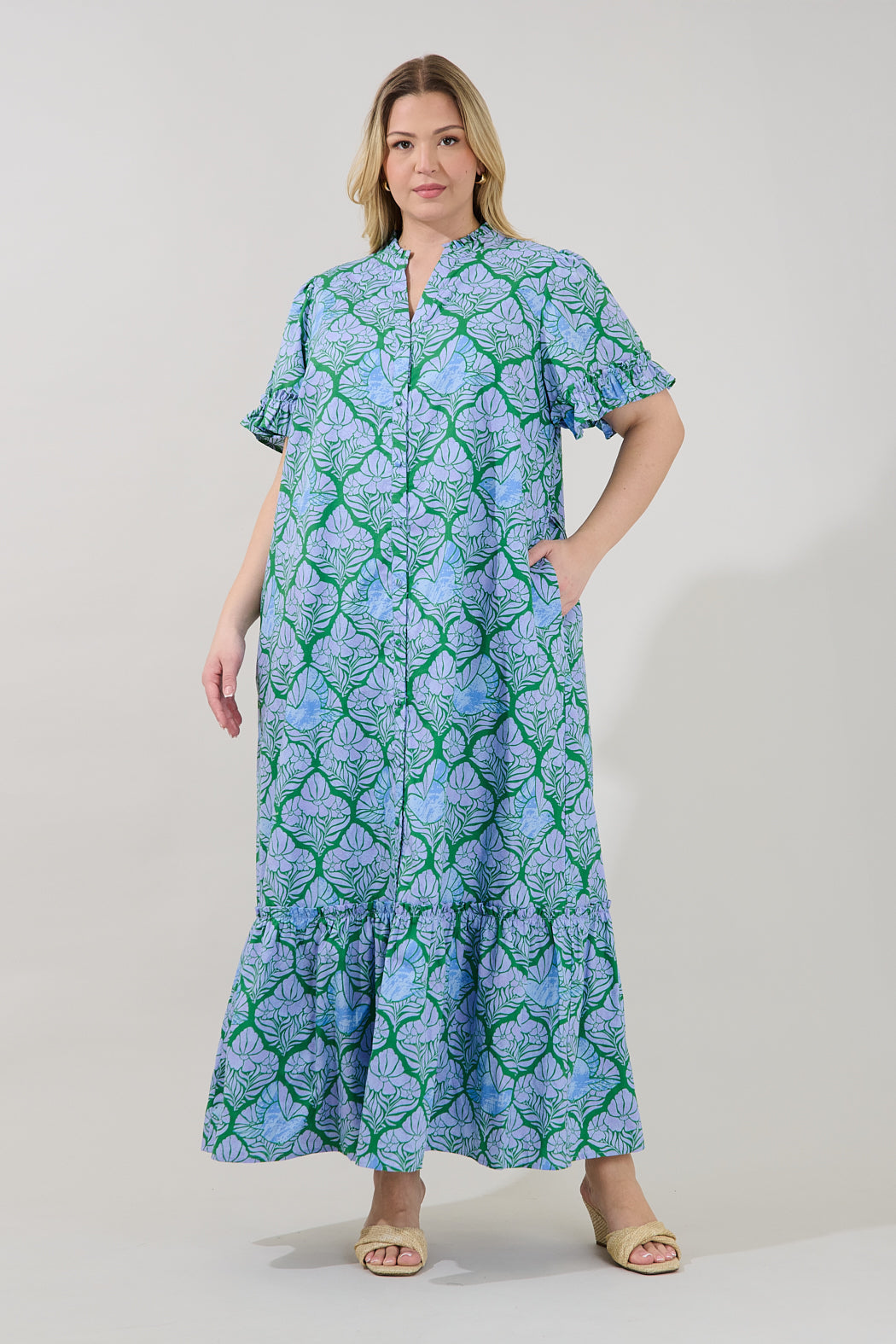 Alna Button Up Midi Dress Floral Curve