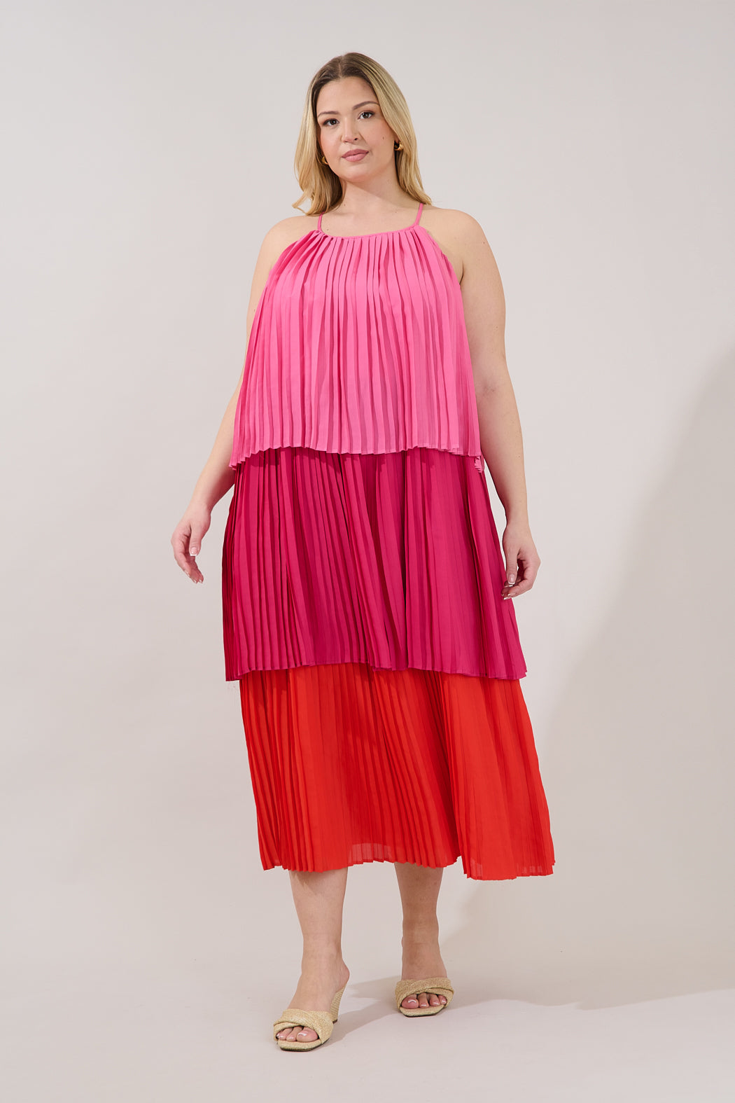 Sealy Pleated Tiered Midi Dress Curve