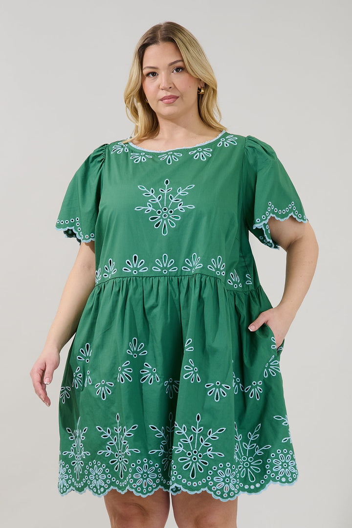 Lurina Embroidered Babydoll Mini Dress Curve