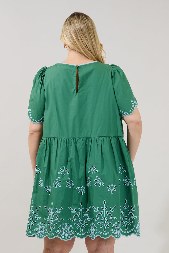 Lurina Embroidered Babydoll Mini Dress Curve