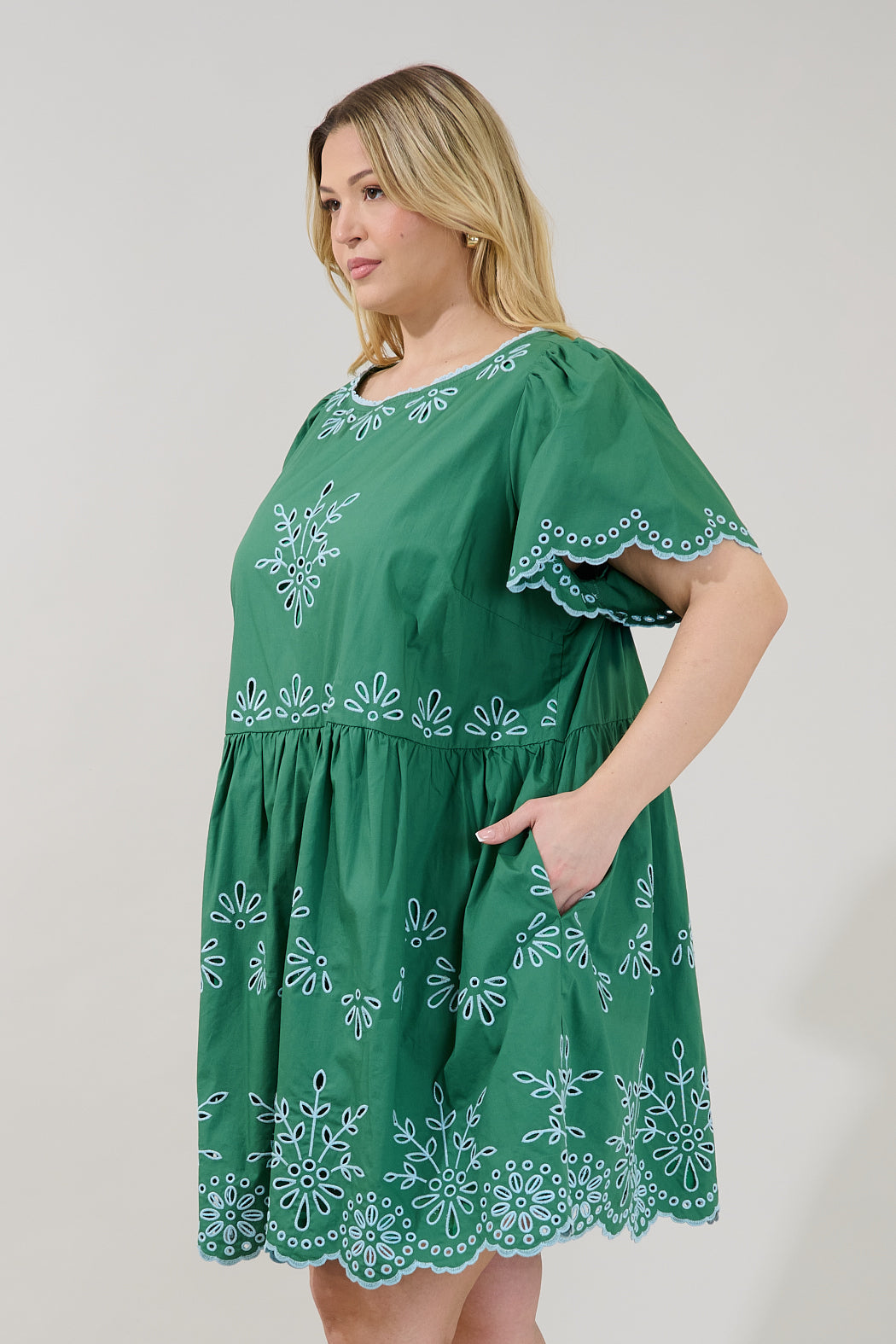 Lurina Embroidered Babydoll Mini Dress Curve