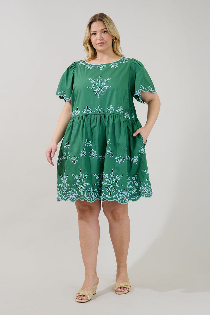 Lurina Embroidered Babydoll Mini Dress Curve