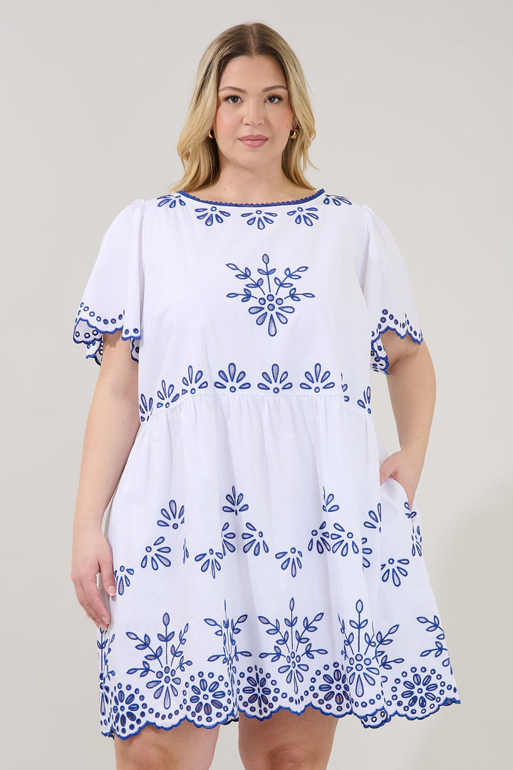 Lurina Embroidered Babydoll Mini Dress Curve