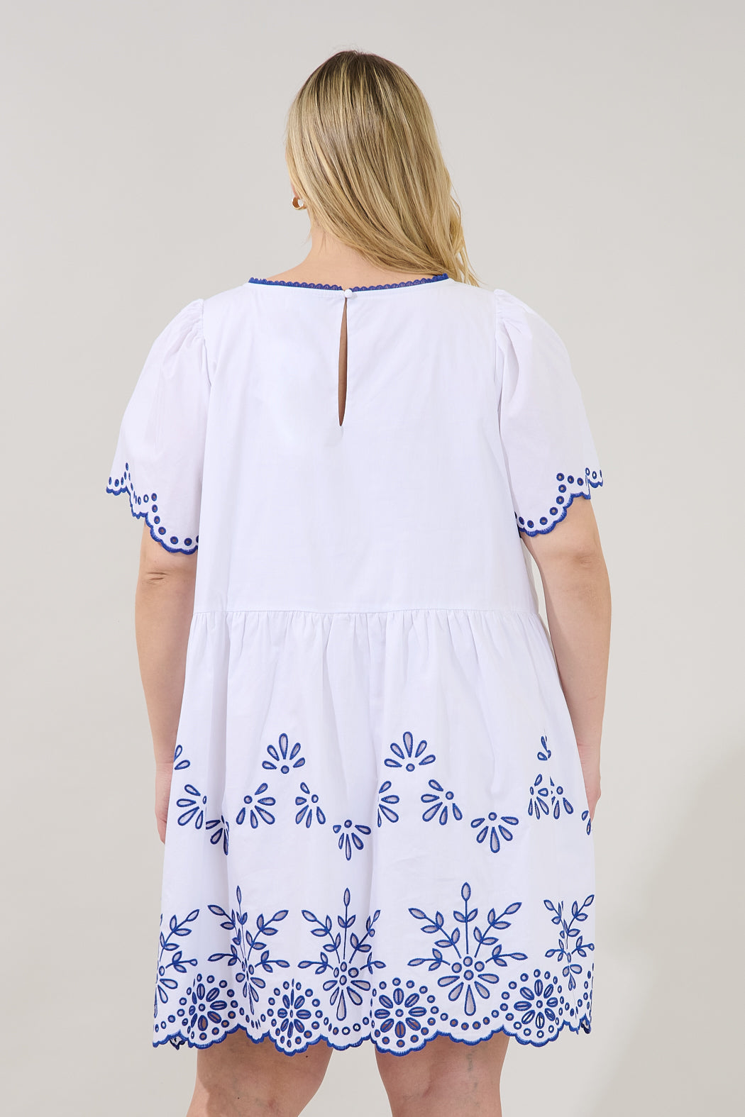 Lurina Embroidered Babydoll Mini Dress Curve