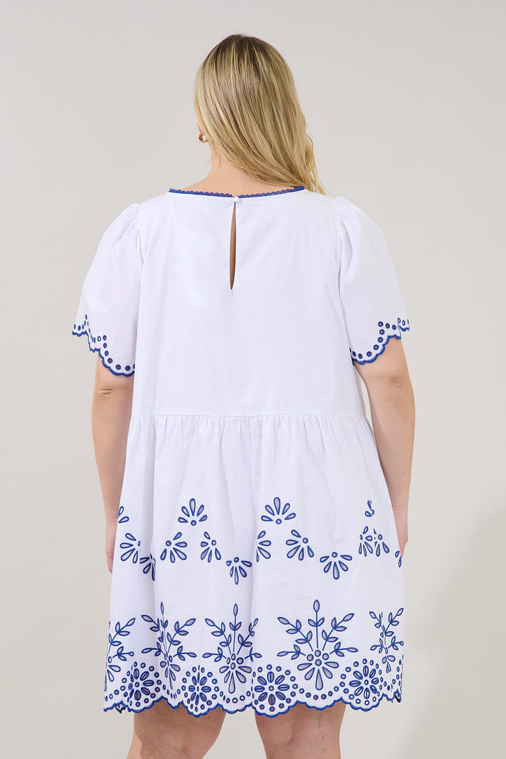 Lurina Embroidered Babydoll Mini Dress Curve