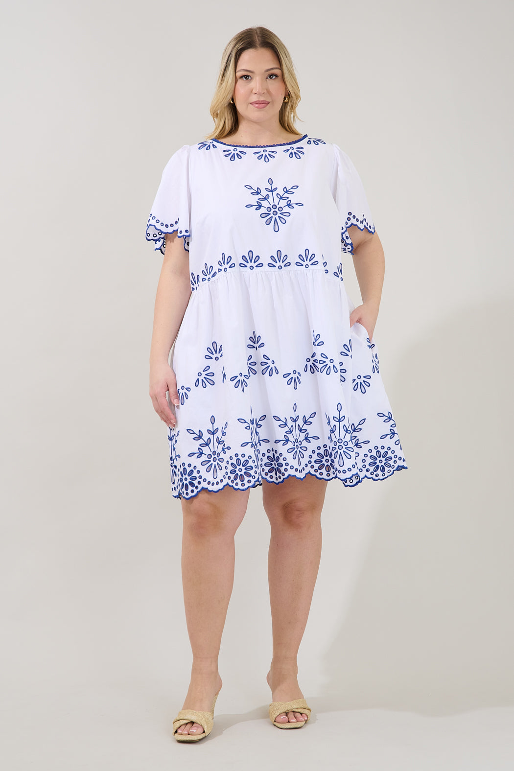 Lurina Embroidered Babydoll Mini Dress Curve