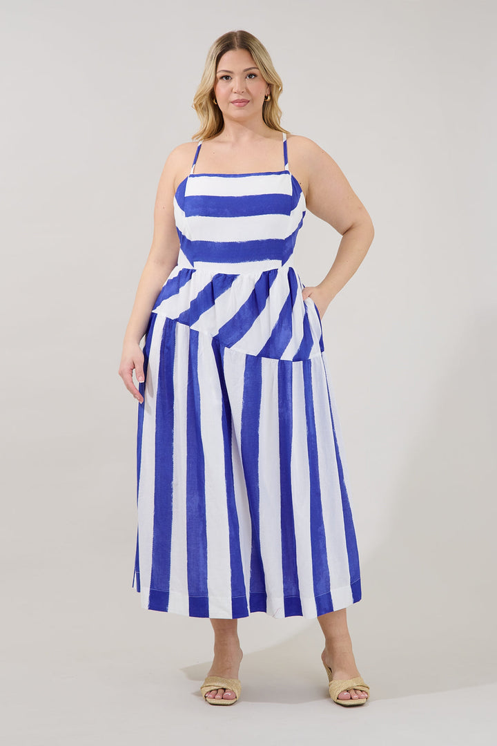 Daira Asymmetrcal Midi Dress Stripe Curve