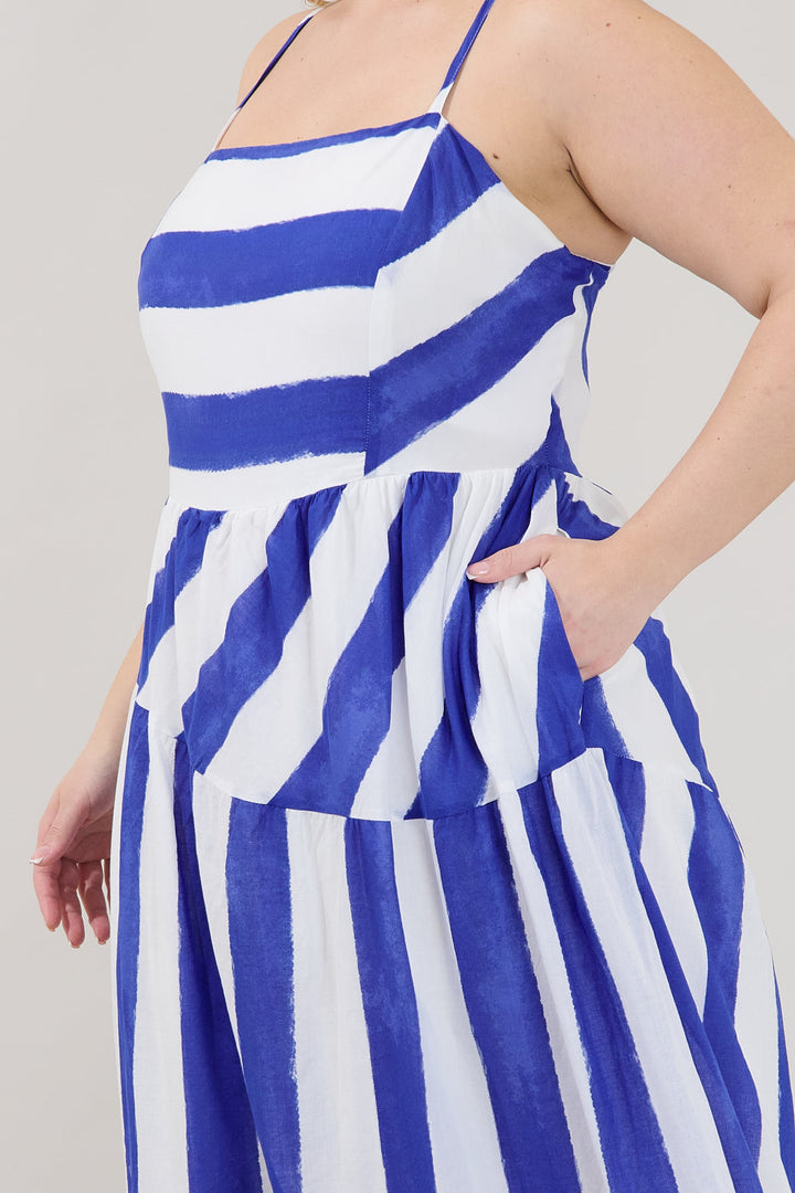 Daira Asymmetrcal Midi Dress Stripe Curve