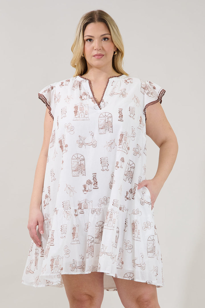Damry Shift Mini Dress Toile Curve