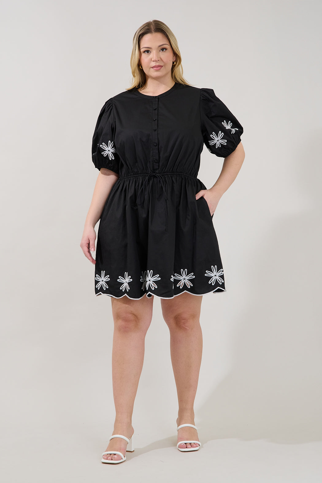 Luniar Embroidered Drawstring Mini Dress Curve