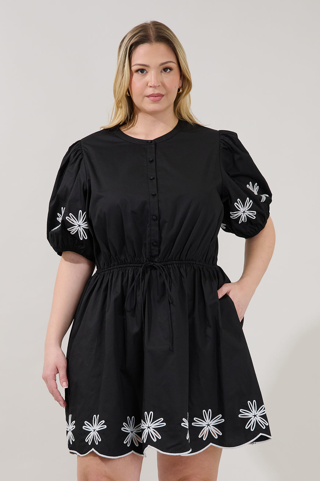 Luniar Embroidered Drawstring Mini Dress Curve