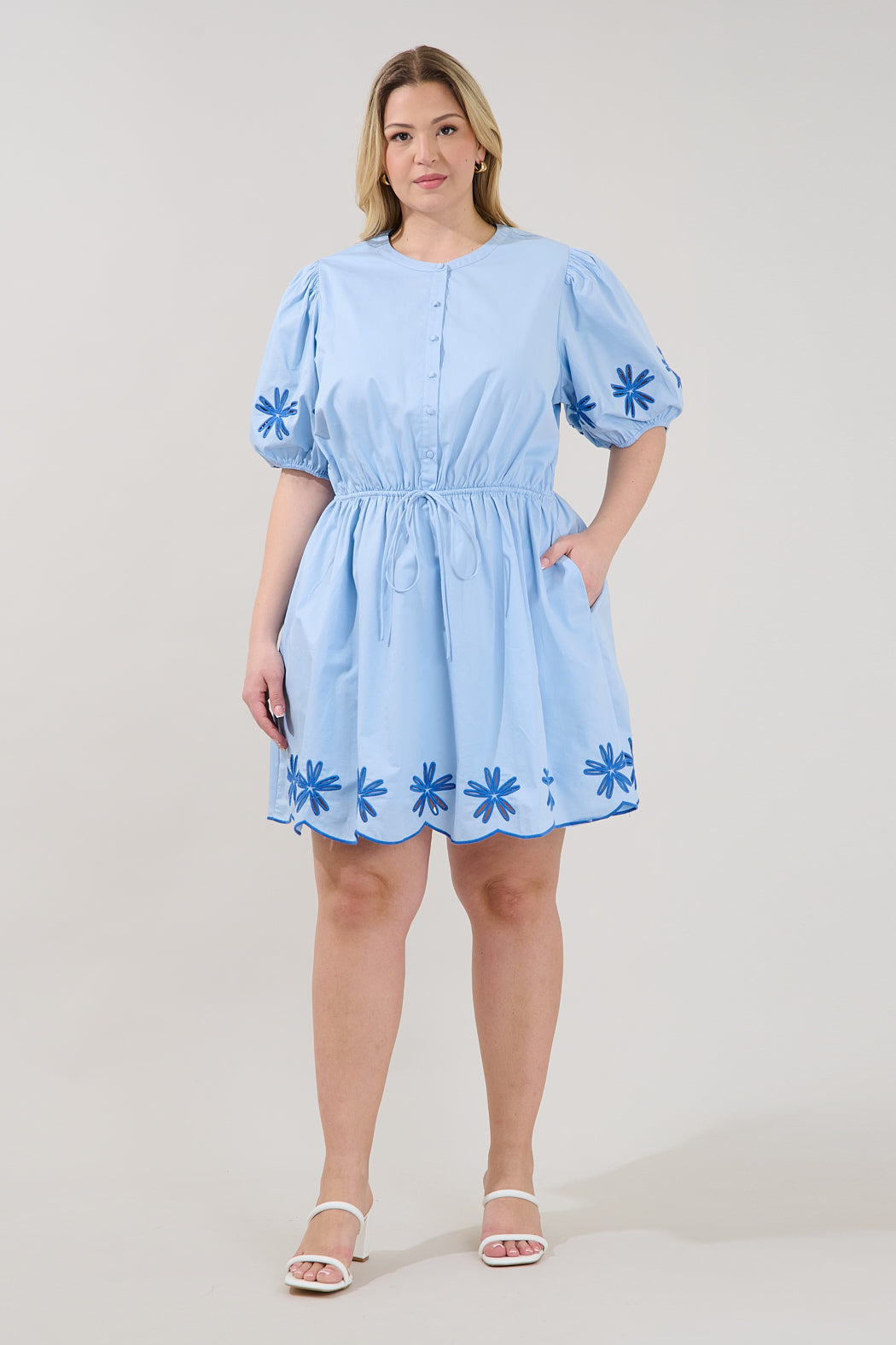 Luniar Embroidered Drawstring Mini Dress Curve