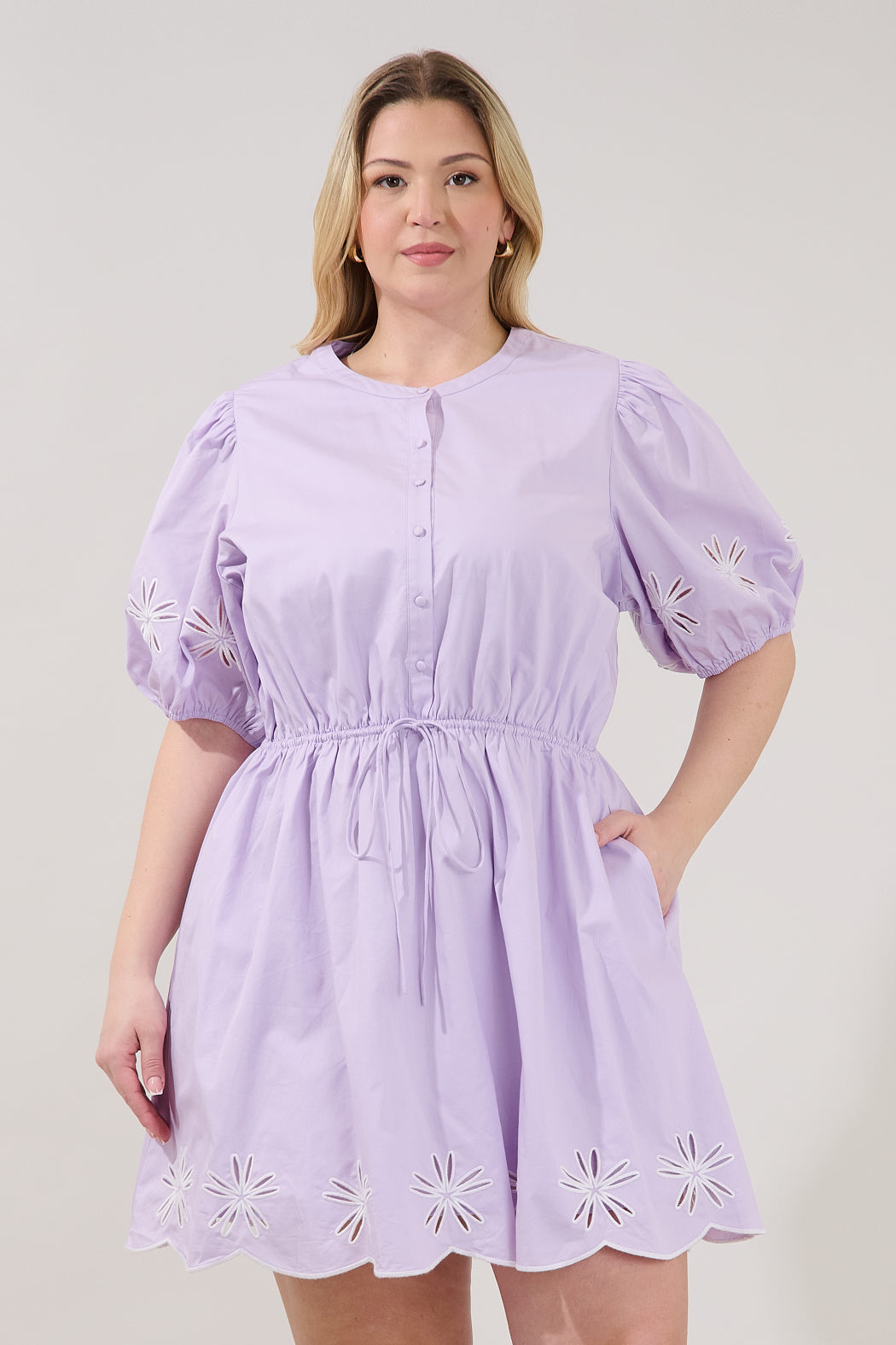 Luniar Embroidered Drawstring Mini Dress Curve