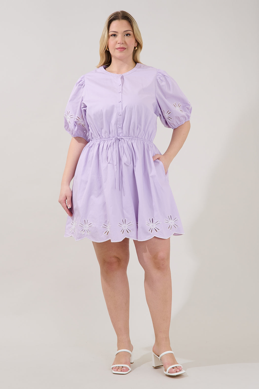 Luniar Embroidered Drawstring Mini Dress Curve