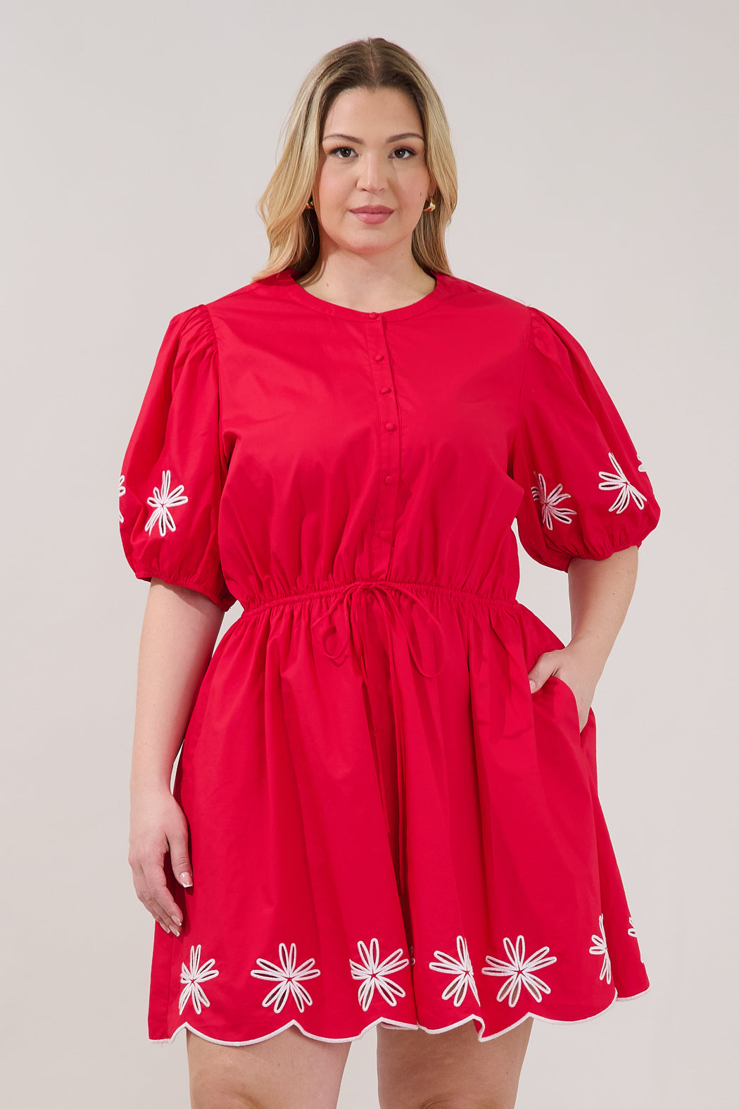 Luniar Embroidered Drawstring Mini Dress Curve