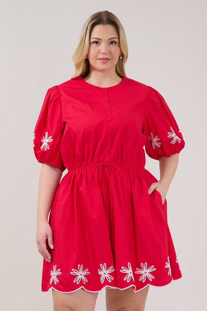 Luniar Embroidered Drawstring Mini Dress Curve
