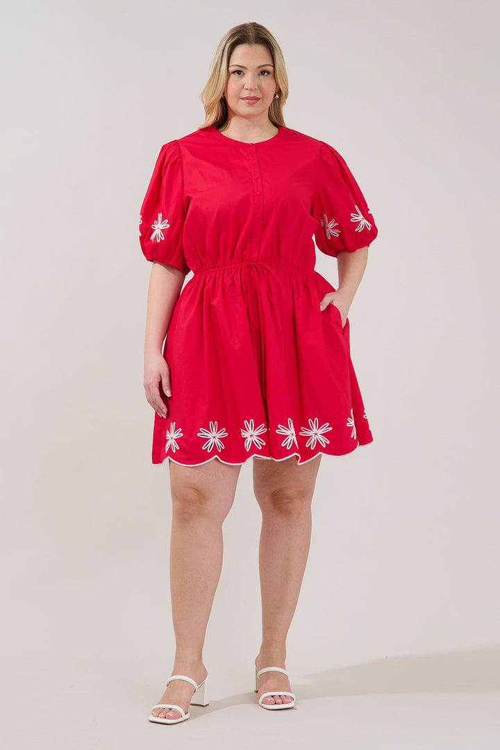 Luniar Embroidered Drawstring Mini Dress Curve