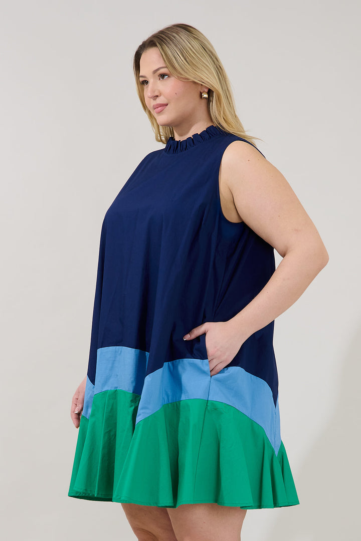 Balsy Color Block Shift Mini Dress Curve