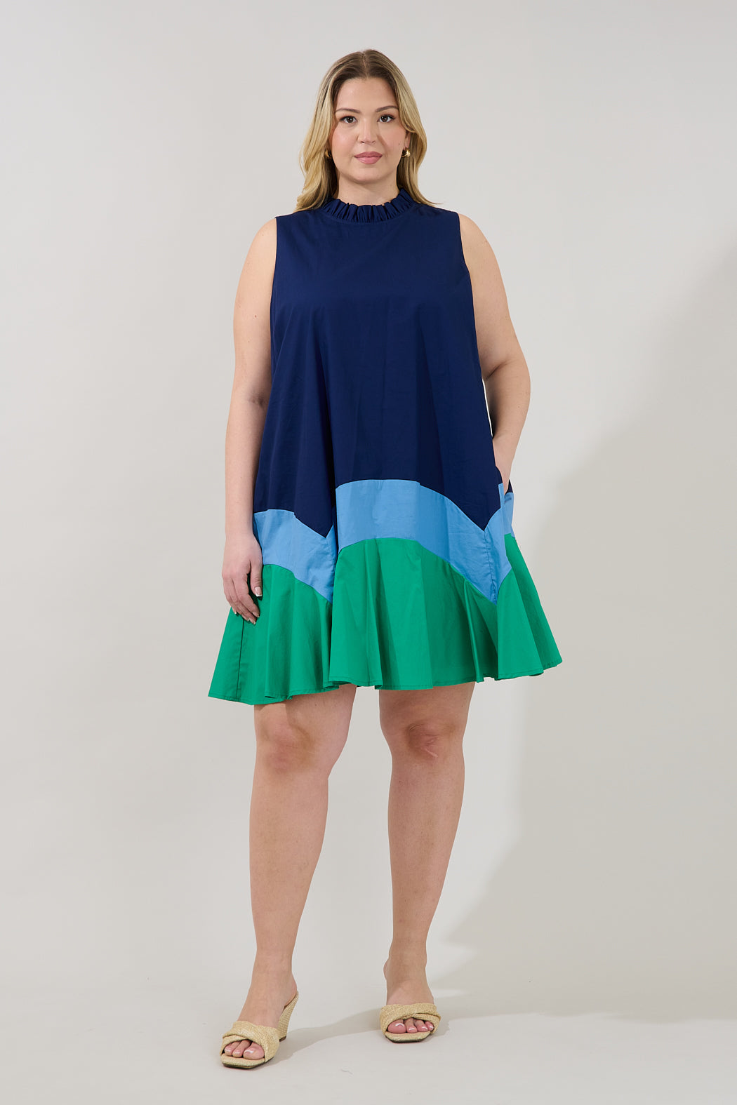 Balsy Color Block Shift Mini Dress Curve