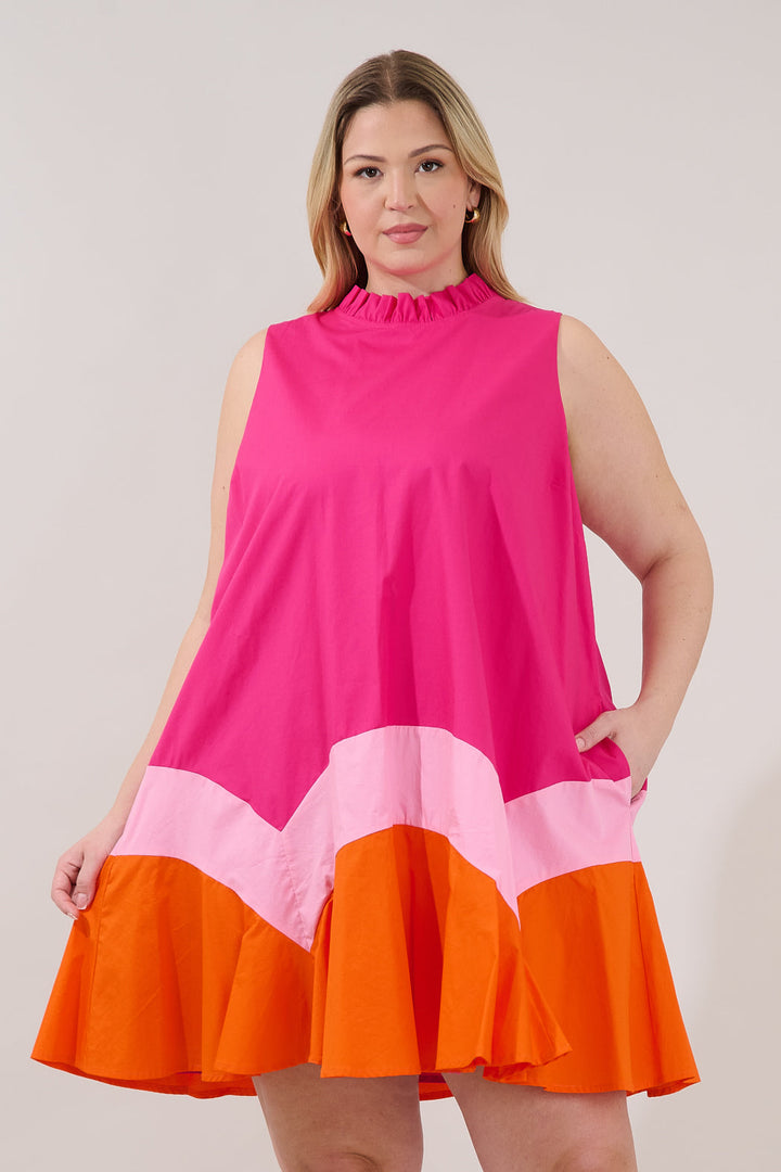 Balsy Color Block Shift Mini Dress Curve