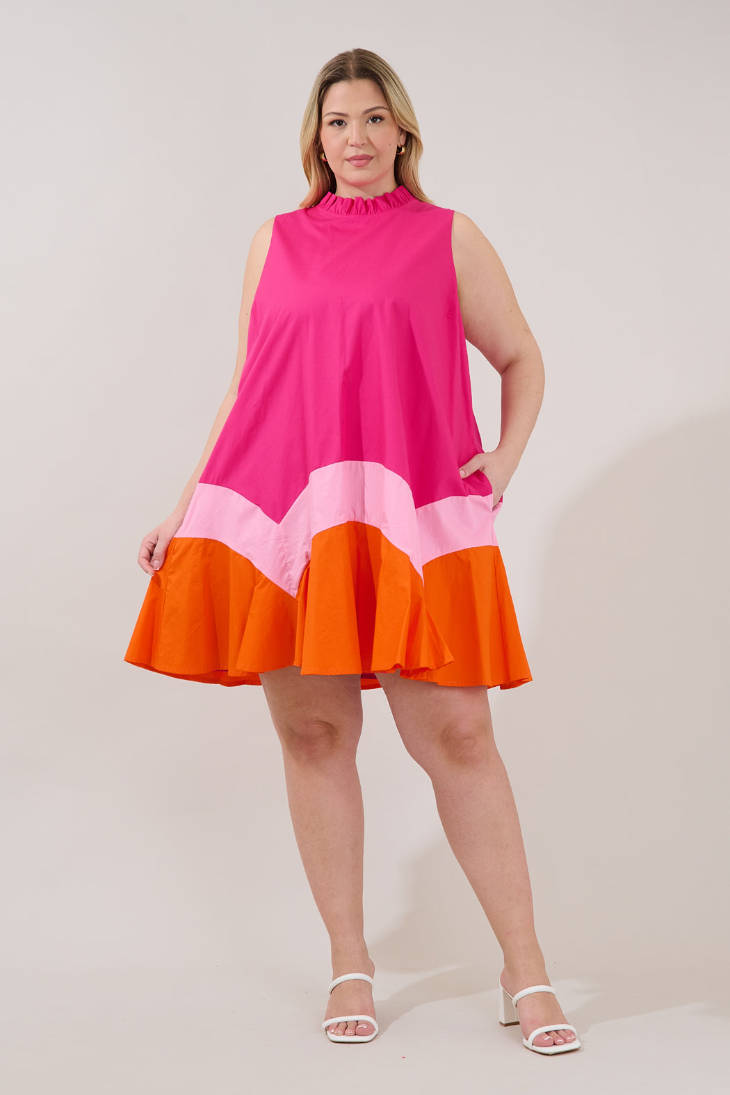 Balsy Color Block Shift Mini Dress Curve