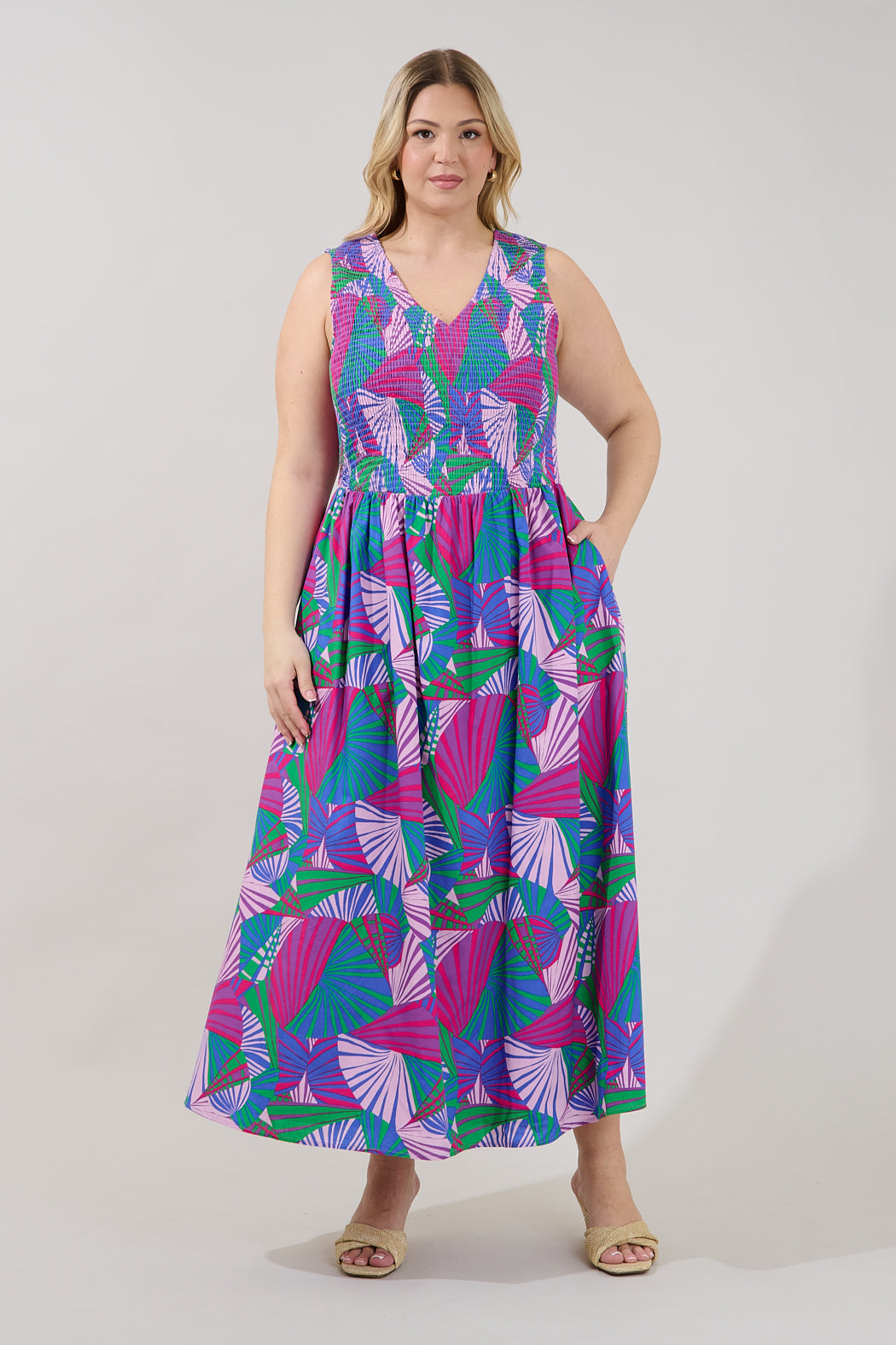 Merisa Sleeveless Smocked Midi Dress Tropical Curve