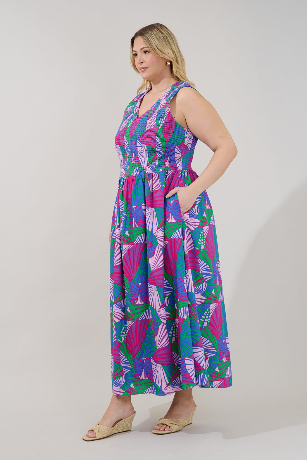 Merisa Sleeveless Smocked Midi Dress Tropical Curve