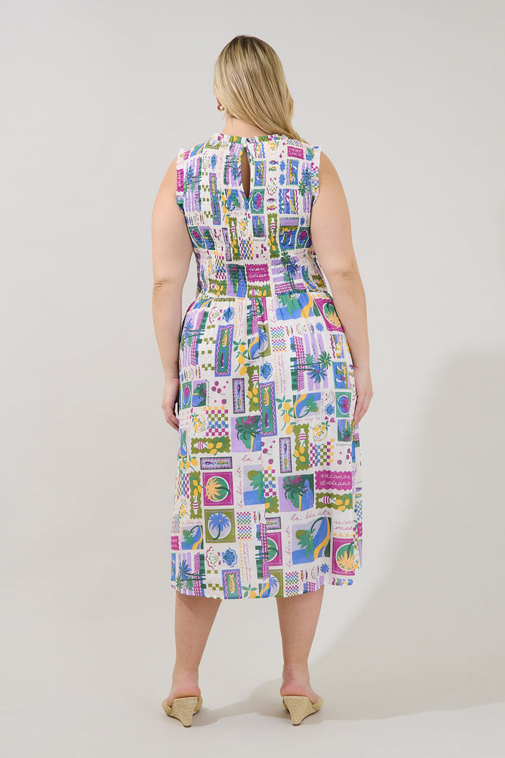 Caren Smocked Sleeveless Midi Dress Postcard Curve