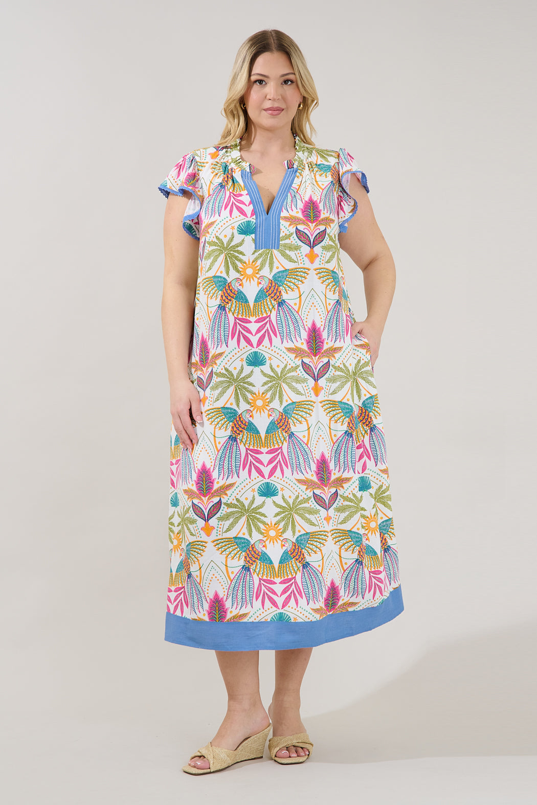 Adelina Shift Midi Dress Tropical Curve