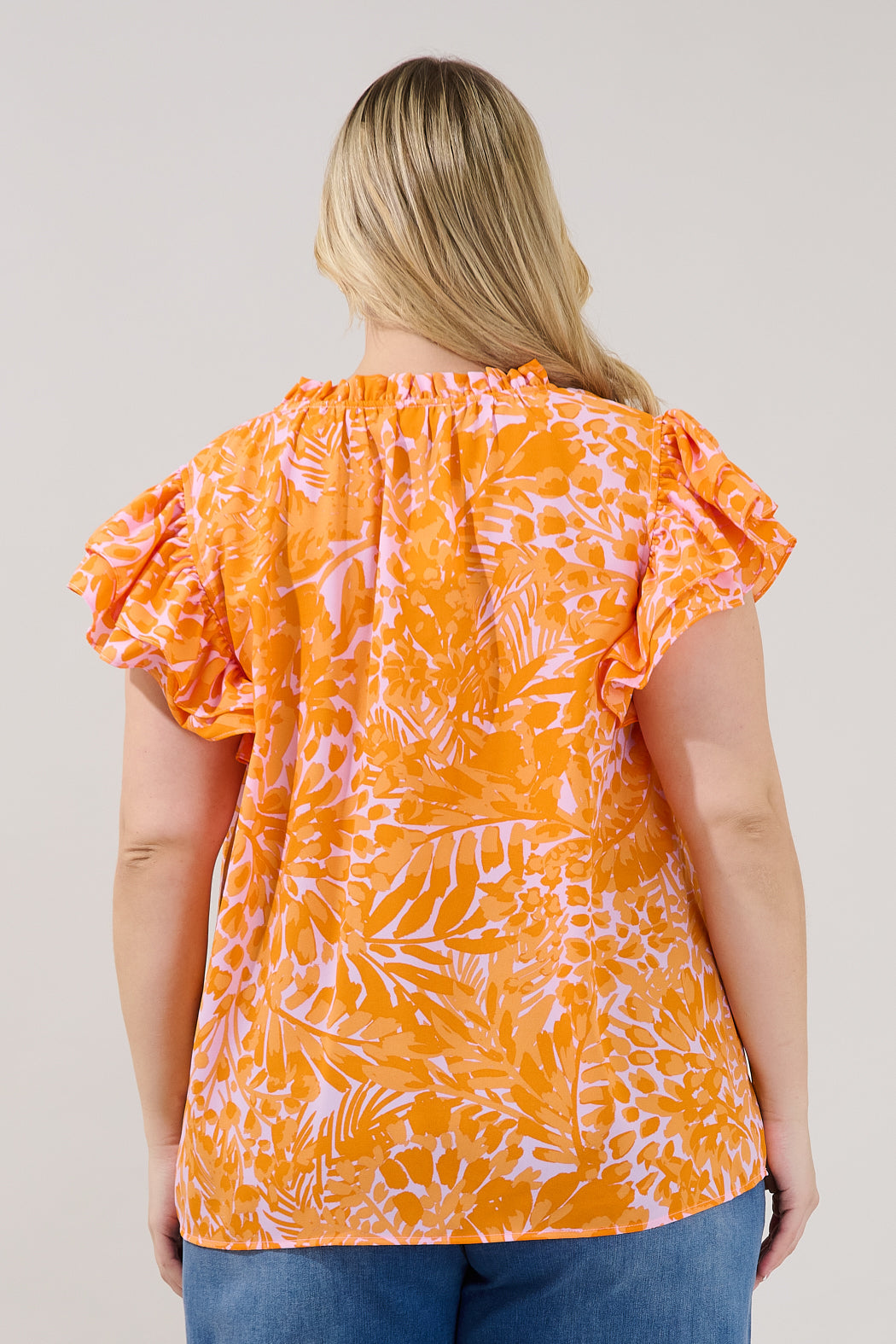 Bellissima Ruffle Sleeve Top Castra Floral Curve