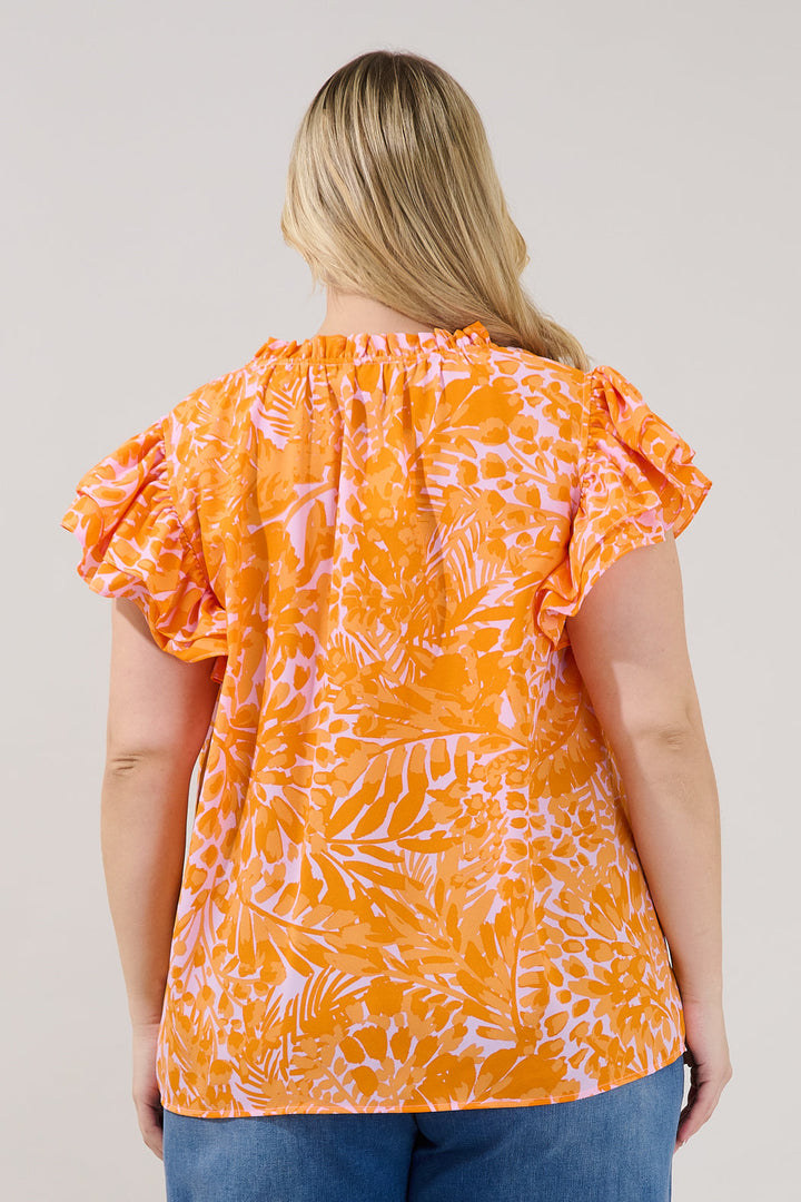 Bellissima Ruffle Sleeve Top Castra Floral Curve