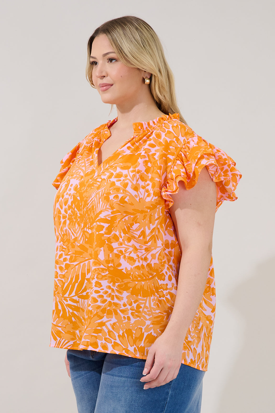 Bellissima Ruffle Sleeve Top Castra Floral Curve